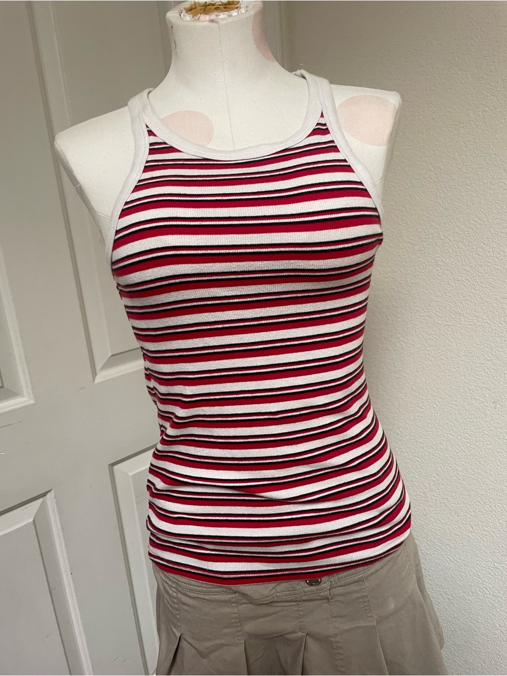 Heritage Red & White Striped Ribbed Tank